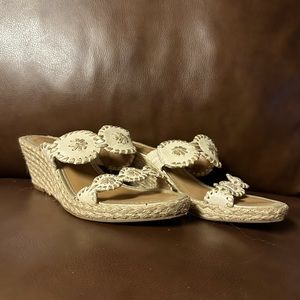 Jack Rogers “Shelby” espadrilles with 1.5” wedge. Bone/gold color.